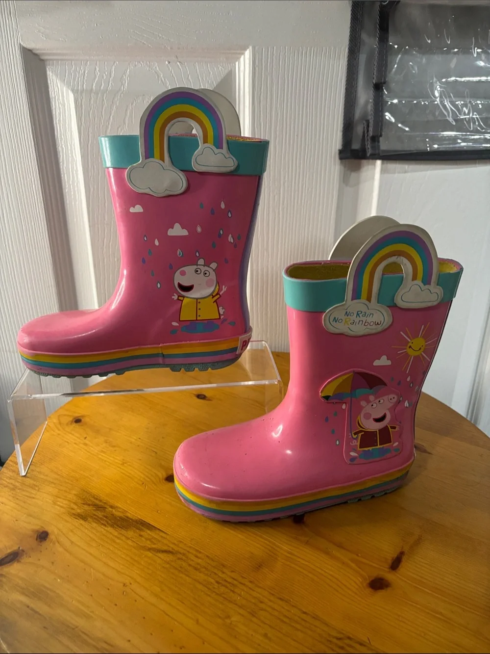 Pink Peppa Pig Rain Boots with Rainbow Trim 9/10